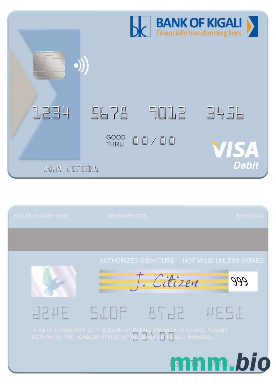 Rwanda Bank of Kigali visa debet karta przykład w formacie PSD